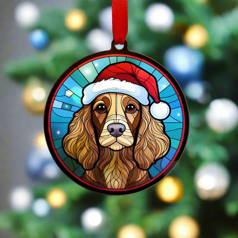 Cocker Spaniel (Working) Chocolate in Santa Hat Suncatcher Decoration